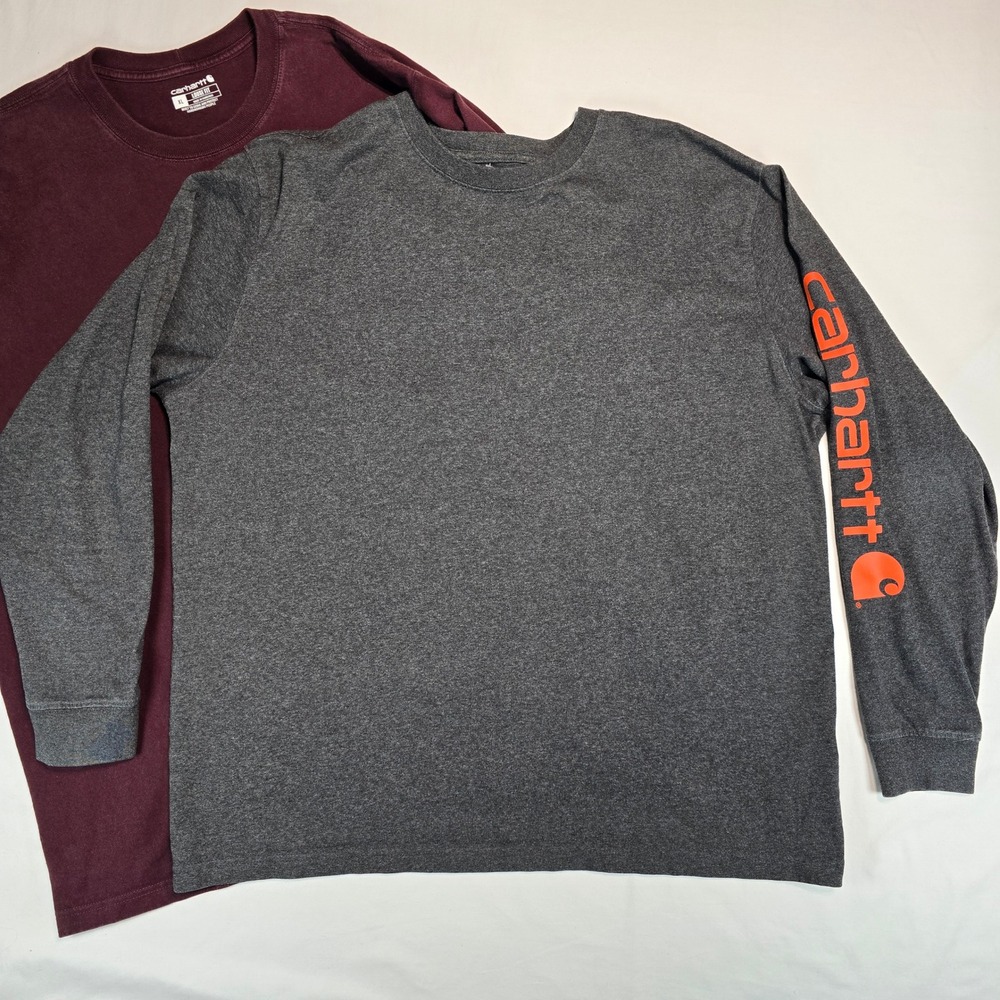 Carhartt Mens XL Loose Fit Long Sleeve Logo T-Shirt 2-Pack Gray Burgundy TK0231M